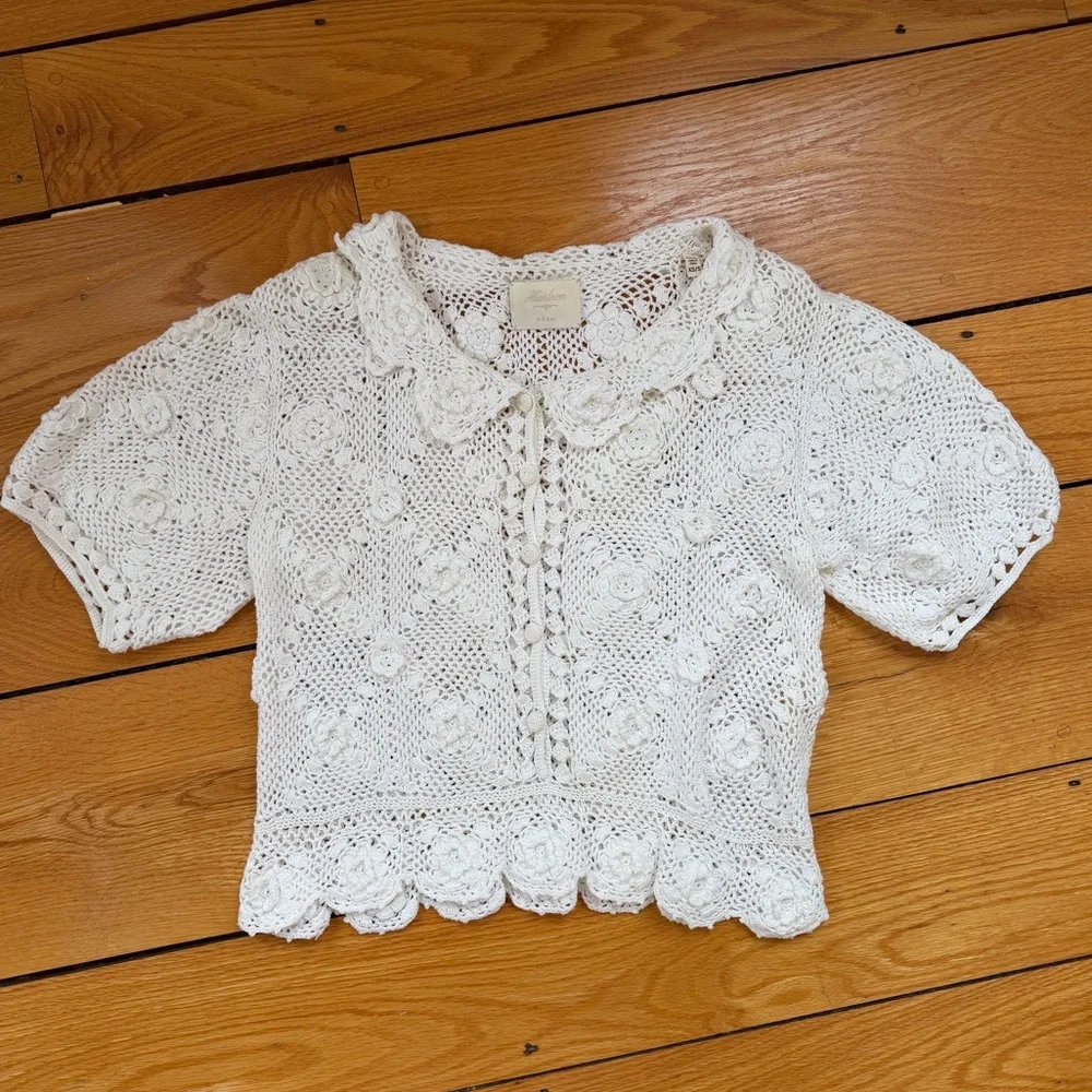 Doen Heirloom Clemente Top Ivory Crochet Floral Top XS/S - Picture 4 of 7